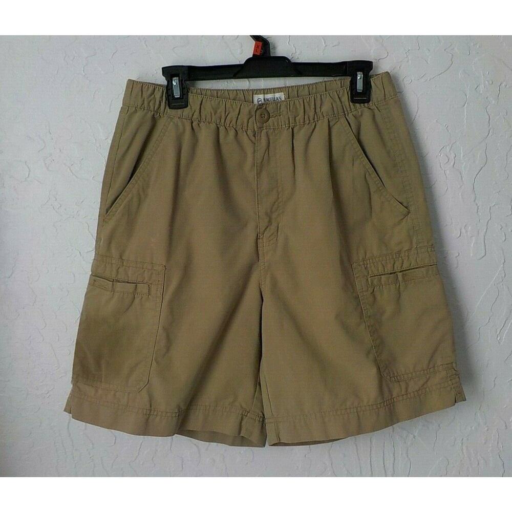 Magellan Outdoor Beige Cargo Shorts Women Sz Medium Bermudas Elastic Waist Zip